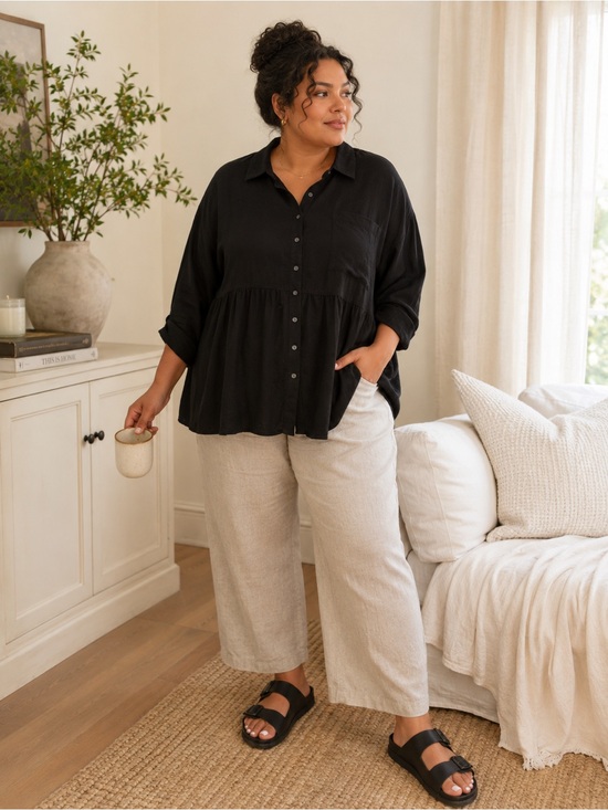 torrid Tops - Torrid 3X Black Crinkle Gauze Peplum Button Front Blouse NWT Plus Size